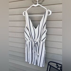 Lily Rose White Sleeveless Striped Tie-Front Romper